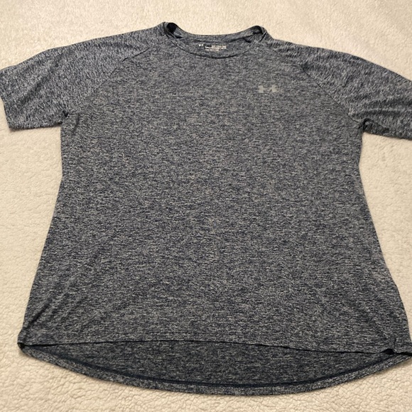 Under Armour navy blue marl short sleeve shirt with gray logo Size XXL Tall - Picture 1 of 5